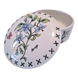 Studio Nova Spring Herb Borage Lidded Trinket Box White Blue Floral Butterfly